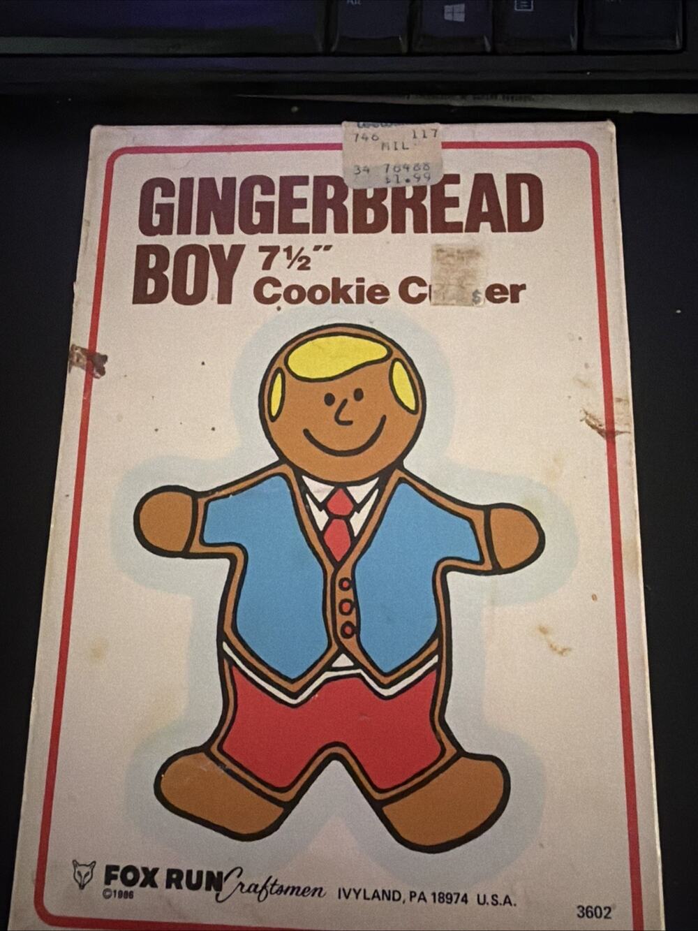 Vintage 1986 Tin Gingerbread Boy 7.5” Cookie Cutter Fox Run CRAFTSMEN In Box